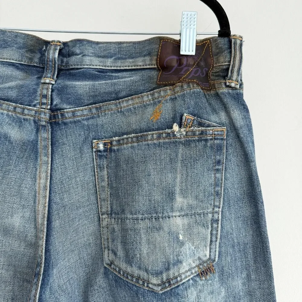 PRPS Jeans Mens 33x35 Distressed Barracuda Fade Whisker Button Fly Made In Japan